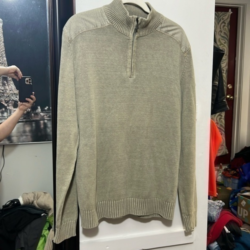Mens Method L Long Sleeve Quarter Zip Tan Pullover Sweater